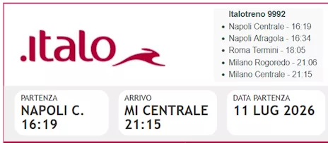 Napoli Milano Italo AV 11 luglio 2026