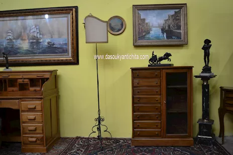 Schedario-classificatore stile inglese con vetrina cassetti