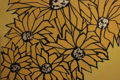 Quadro olio su tela, vaso di fiori gialli con foglia d'oro - Foto 2