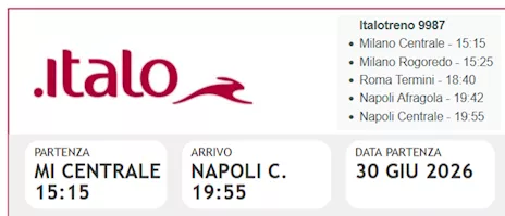 Milano Napoli Italo AV 30 giugno 2026