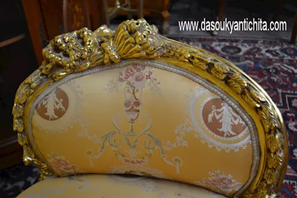 Divanetto - panchetta dorata stile Barocco in tessuto ocra - Foto 6