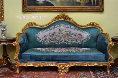Salotto dorato completo stile Barocco in tessuto aubusson, in legno massello - Foto 3