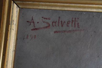 Antico Dipinto olio su tela 1890 “giovane “ Antonio Salvetti, ottimo stato - Foto 5