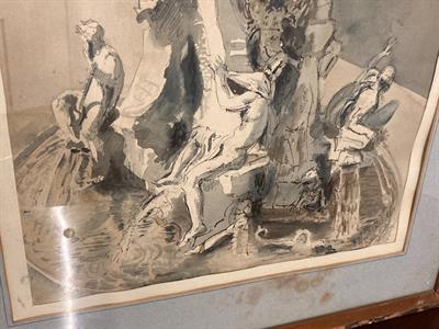 Antico disegno fontana epoca XIX seco firmato e datato 1865