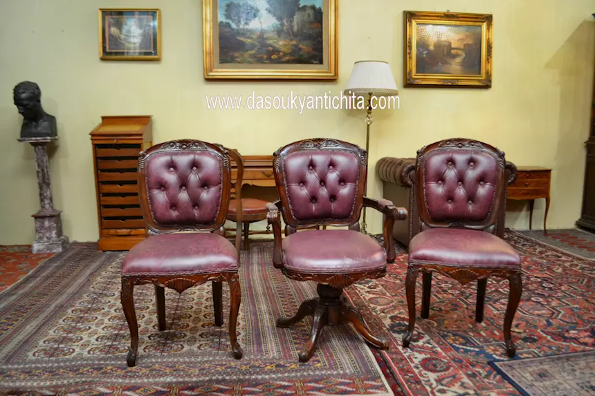 Trittico di poltrone da studio stile inglese Vittoriano, in legno - Foto 2