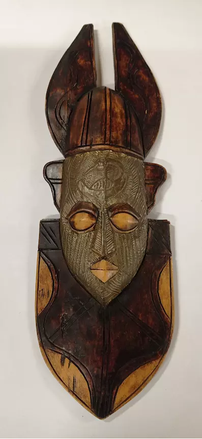 Coco Papaya Maschera grande africana 100 cm in legno nero intagliato - motivo fiori
