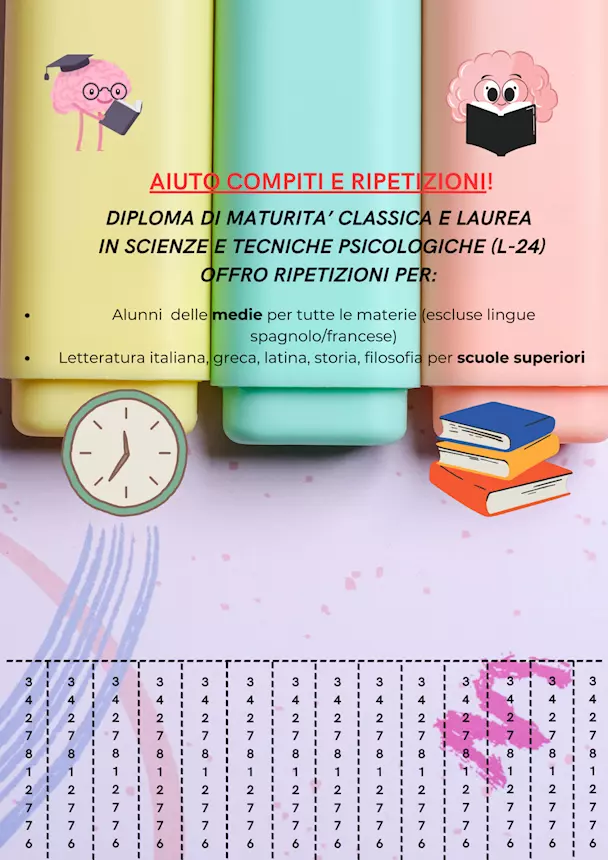 Laureata in Psicologia offre ripetizioni/aiuto compiti
