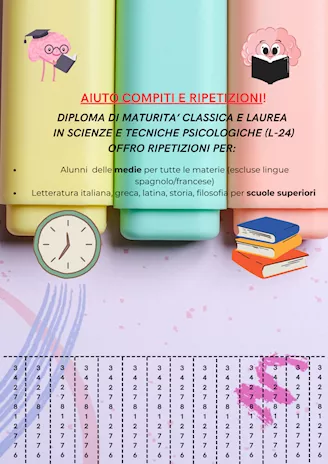 Laureata in Psicologia offre ripetizioni/aiuto compiti