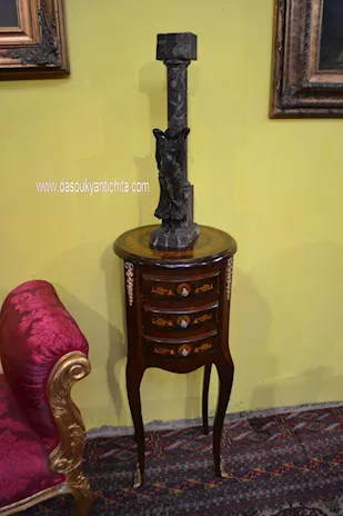 Tavolino tondo intarsiato stile Luigi XV