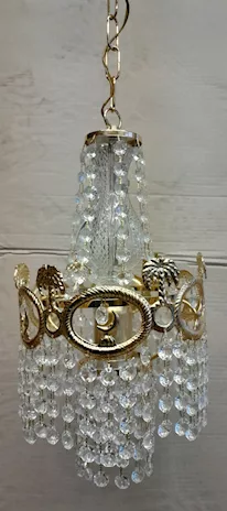 Lampadario in ottone e cristallo vintage in stile impero
