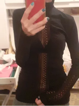 Maglia basic Dolcevita traforata in microfibra elasticizzata