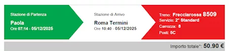 Viaggio da Paola a Roma Termini