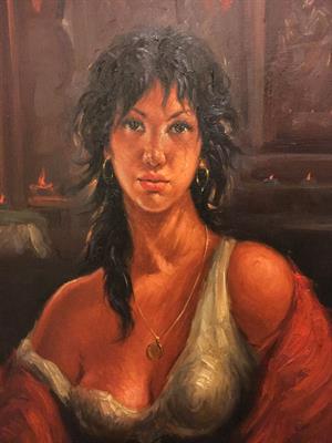 QUADRO DI SPAGNOLA, ANNI '60, PITTORE ANGELO BATTI
