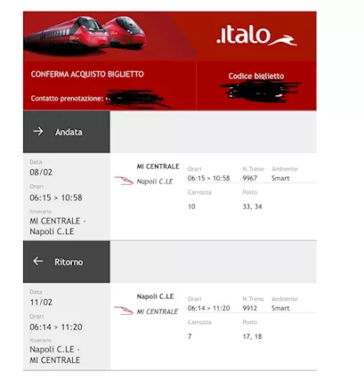 A/R ITALO Milano Napoli