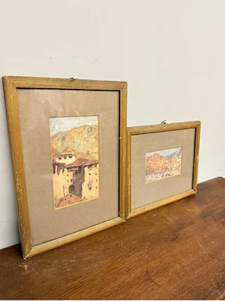 Coppia di acquerelli/olio su carta