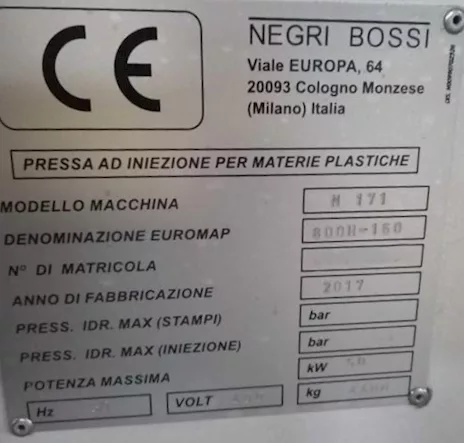 Pressa iniezione Negri Bossi 80 Ton anno 2017