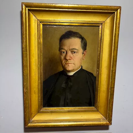 Antico dipinto olio su tela epoca XIX raffigurante prelato