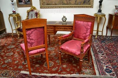 Set poltrona e sedia stile Luigi XVI con cimasa a tempio - Foto 3