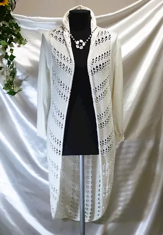 Cardigan bohemien maglioncino maglia donna bianco
