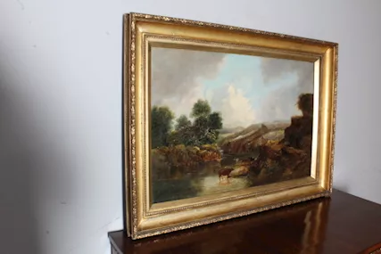 Antico dipinto olio su tela paesaggio epoca XIX secolo, ottimo stato - Foto 3