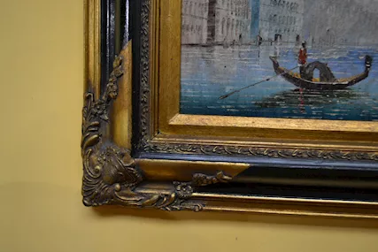 Dipinto olio su tela raffigurante scorcio di Venezia XX sec, in buone condizioni - Foto 5