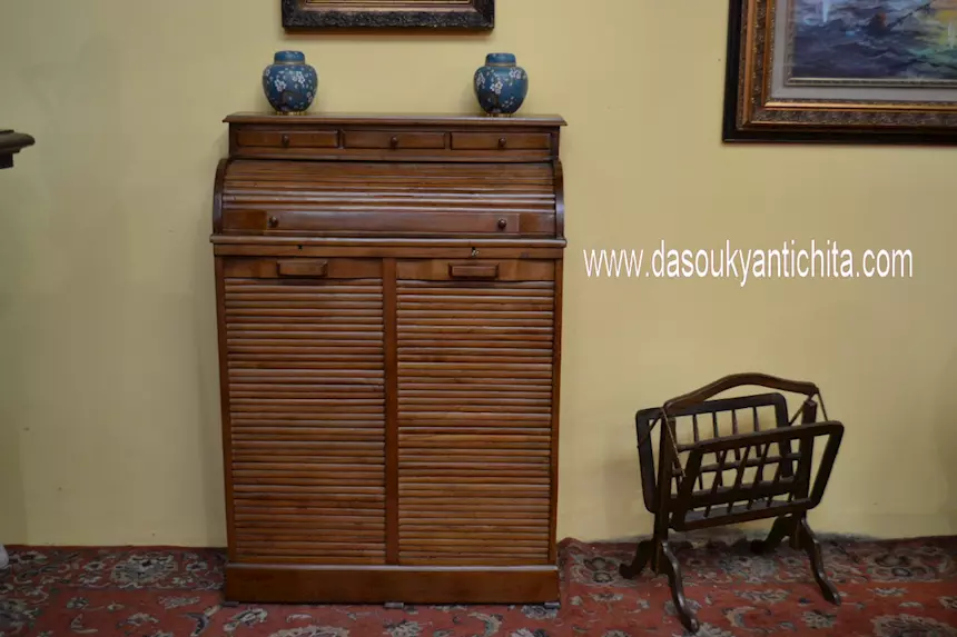 Schedario doppia serrandina piano di scrittura a rullo, in legno - Foto 1