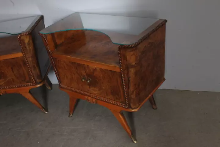 Antica Coppia comodini 1945 art deco noce. Milano . Top, in legno - Foto 2