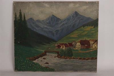 Quadro olio su tela, paesaggio montano 55cm x 46cm - Anteprima 1