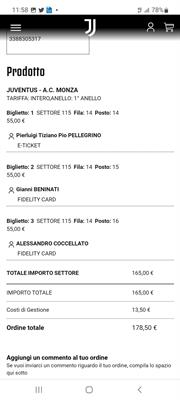 3 biglietti Juventus stadium trib. est cent. 1 anello