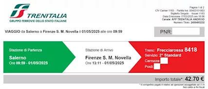 Biglietti Salerno - S.M. Novella per 1° Maggio