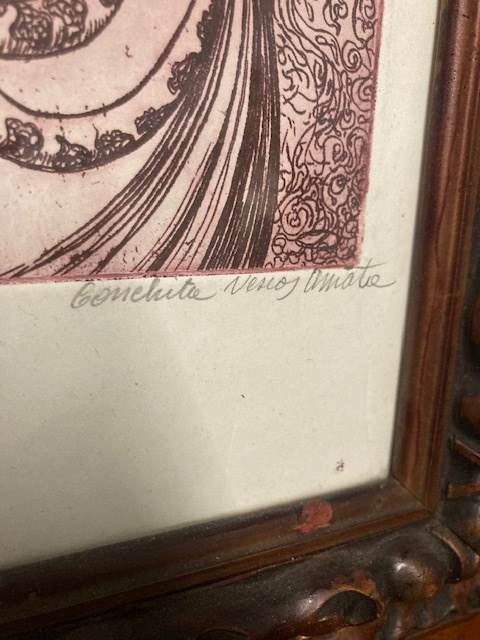 Incisione Conchita arte contemporanea XX secolo, color amaranto - Foto 10