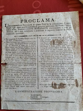 PROCLAMA, bando o manifesto a stampa (foglio volante), emes