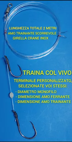 Terminale traina col vivo personalizzato 2 ami scorrevole
