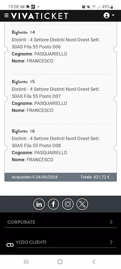 3 Biglietti Coldplay 13 luglio Distinti