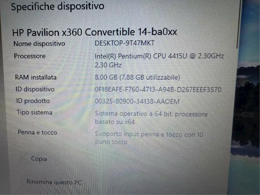 Foto 3HP Pavilion x360 14-ba024nl Notebook Convertibile Touch, come nuovo