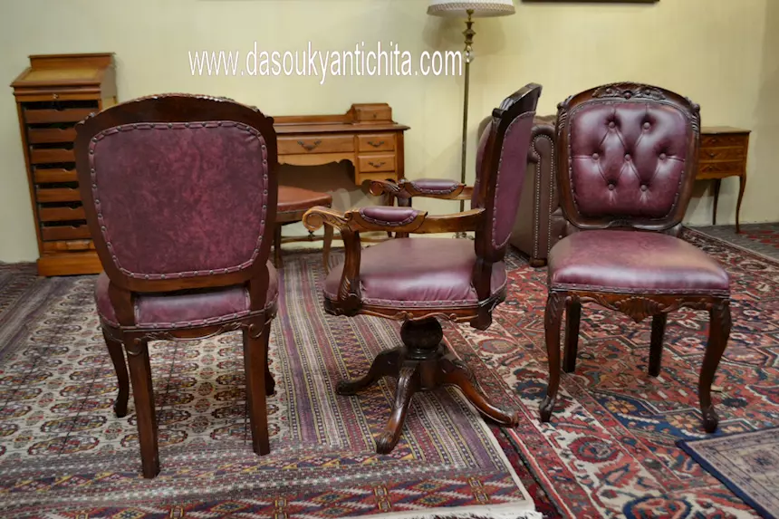 Trittico di poltrone da studio stile inglese Vittoriano, in legno - Foto 11