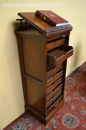 Schedario-classificatore stile inglese con leggio, in legno - Foto 5