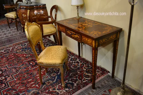 Scrittoio da centro intarsiato stile Luigi XVI cm. 90, in legno - Anteprima 6