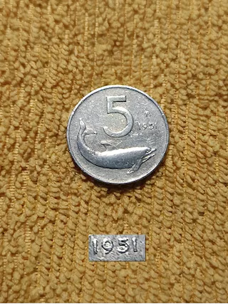 Rara MONETA 5 LIRE 1951 delfino