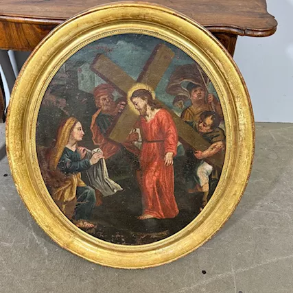 Antico dipinto olio su tela Ovale XVIII