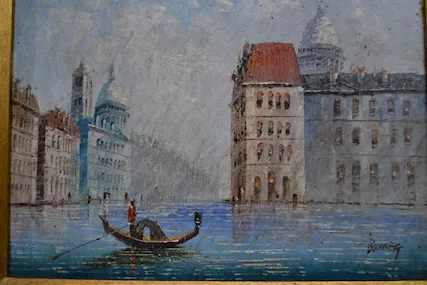 Dipinto olio su tela raffigurante scorcio di Venezia XX sec, in buone condizioni - Foto 3