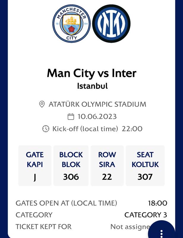 BIGLIETTO INTER MANCHESTER CITY - FINALE