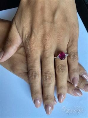 Anello oro 18kt. Con diamanti e tormalina 2,65, colore G - Foto 3