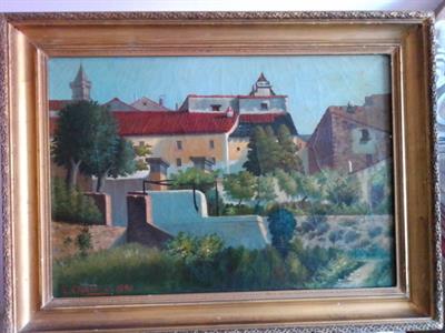 Dipinto antico, paesaggio di fine 1800, GRASSIS, in legno - Foto 4