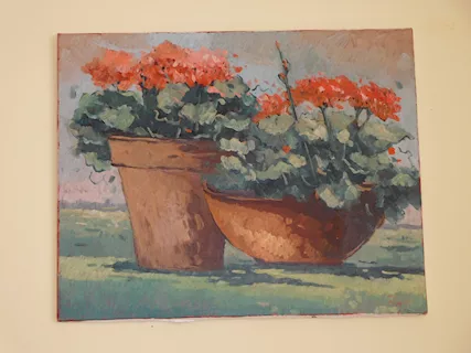 Quadro olio su tela di Elio Roberti titolo: Nel mio cortile