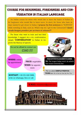 Course for beginners and foreingners in italian languege