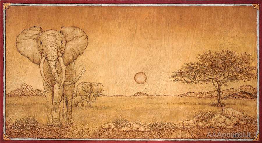 Pirografia quadro Tramonto Africano 50 X 90