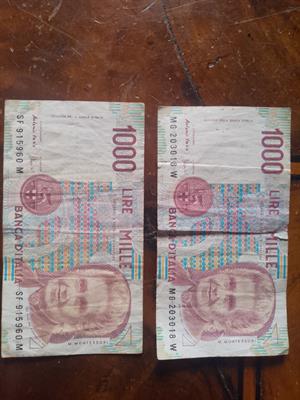 Due banconote da lire 1000