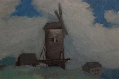 Quadro olio su tela, paesaggio con mulino a vento, firmato - Foto 3