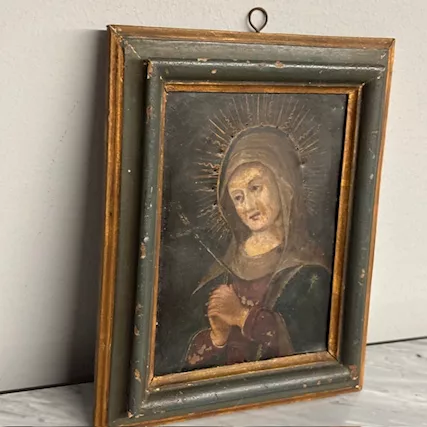 Antico dipinto olio su Rame Vergine addolorata epoca XVII